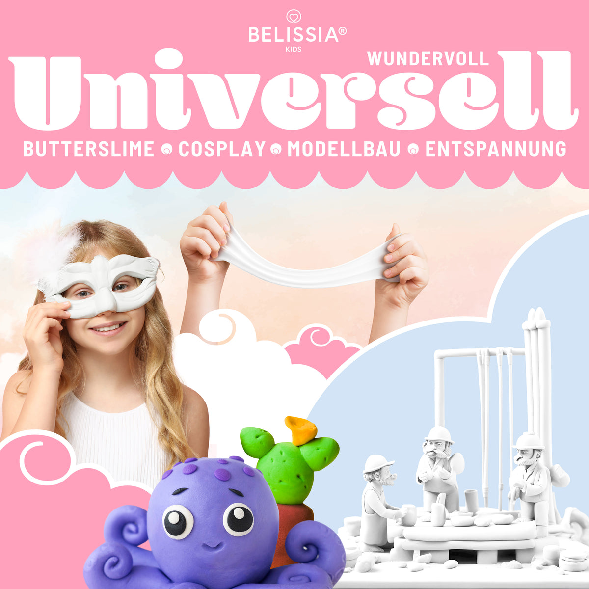 BELISSIA Kids Soft Clay Weiß – 250 g Modellierschaum