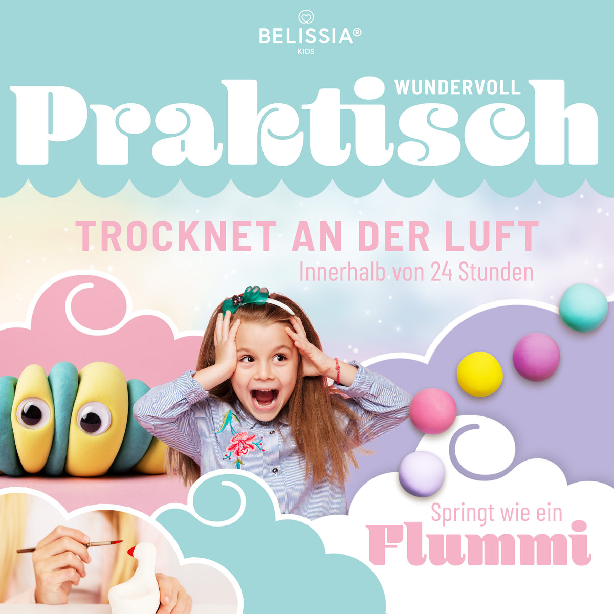BELISSIA Kids Soft Clay – 36 Farben à 10 g inkl. Werkzeuge