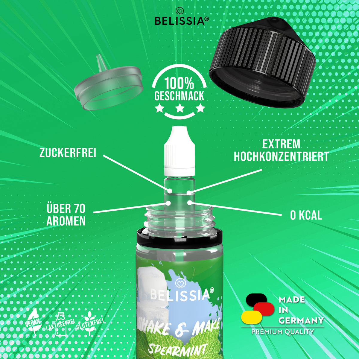 BELISSIA Shake & Make Aroma Spearmint – 10 ml + Schüttelflasche