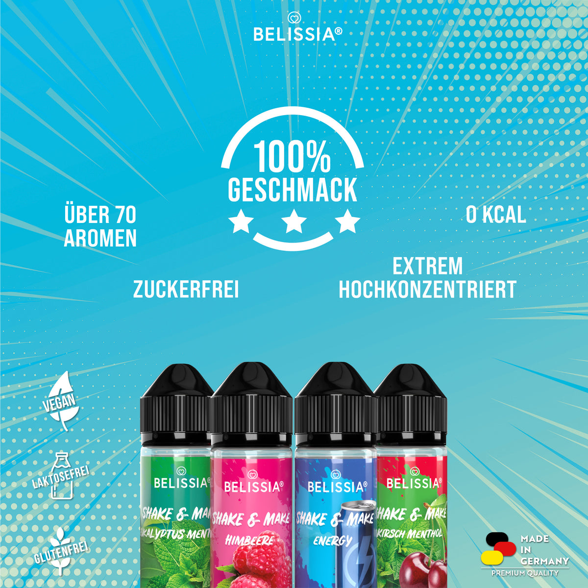 BELISSIA Shake & Make Set „Fruchtige Kühle" – 4 × 10 ml + Schüttelflaschen