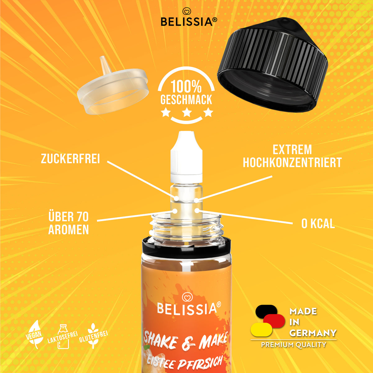 BELISSIA Shake & Make Aroma Eistee-Pfirsich – 10 ml + Schüttelflasche