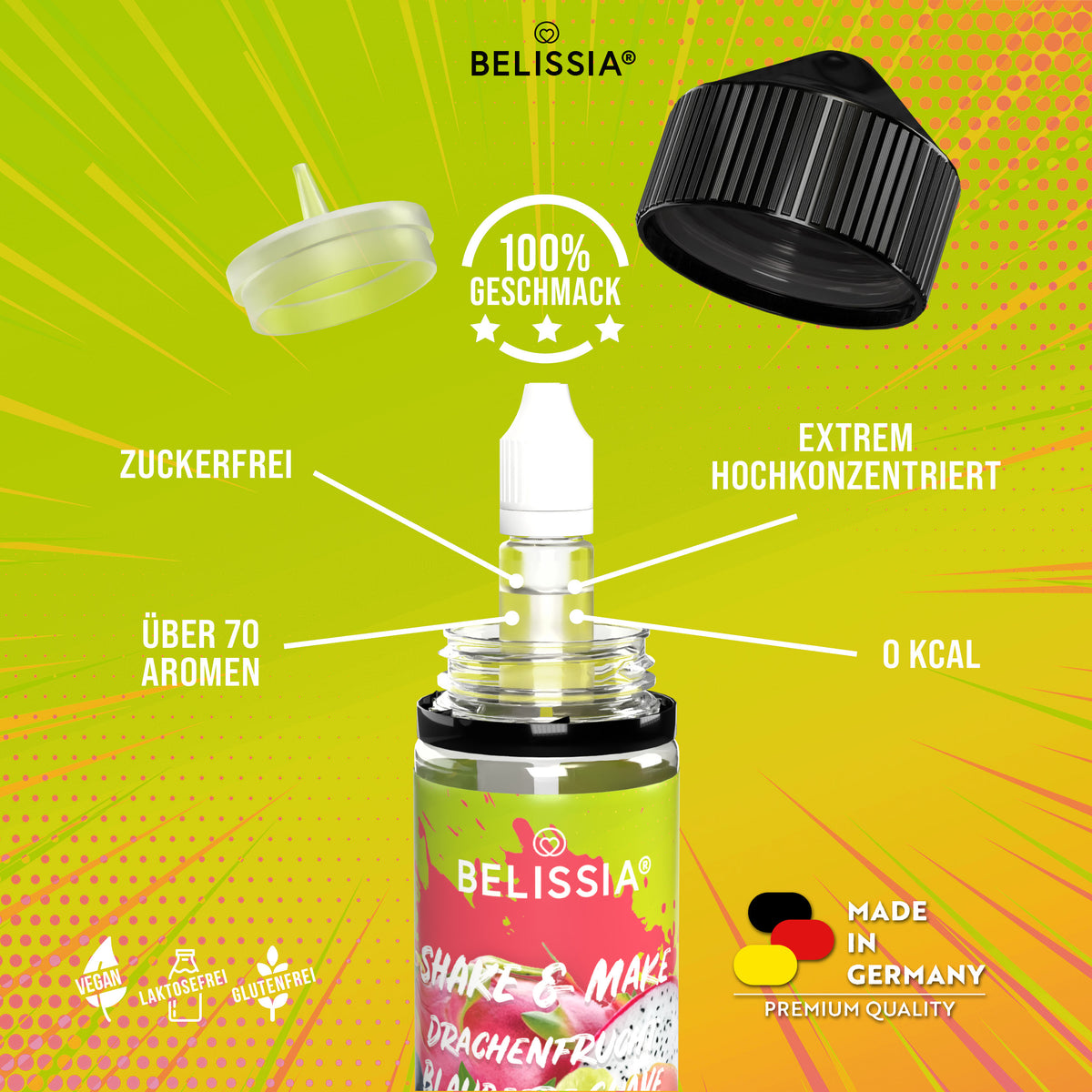 BELISSIA Shake & Make Aroma Drachenfrucht Guave Blaubeer – 10 ml + Schüttelflasche