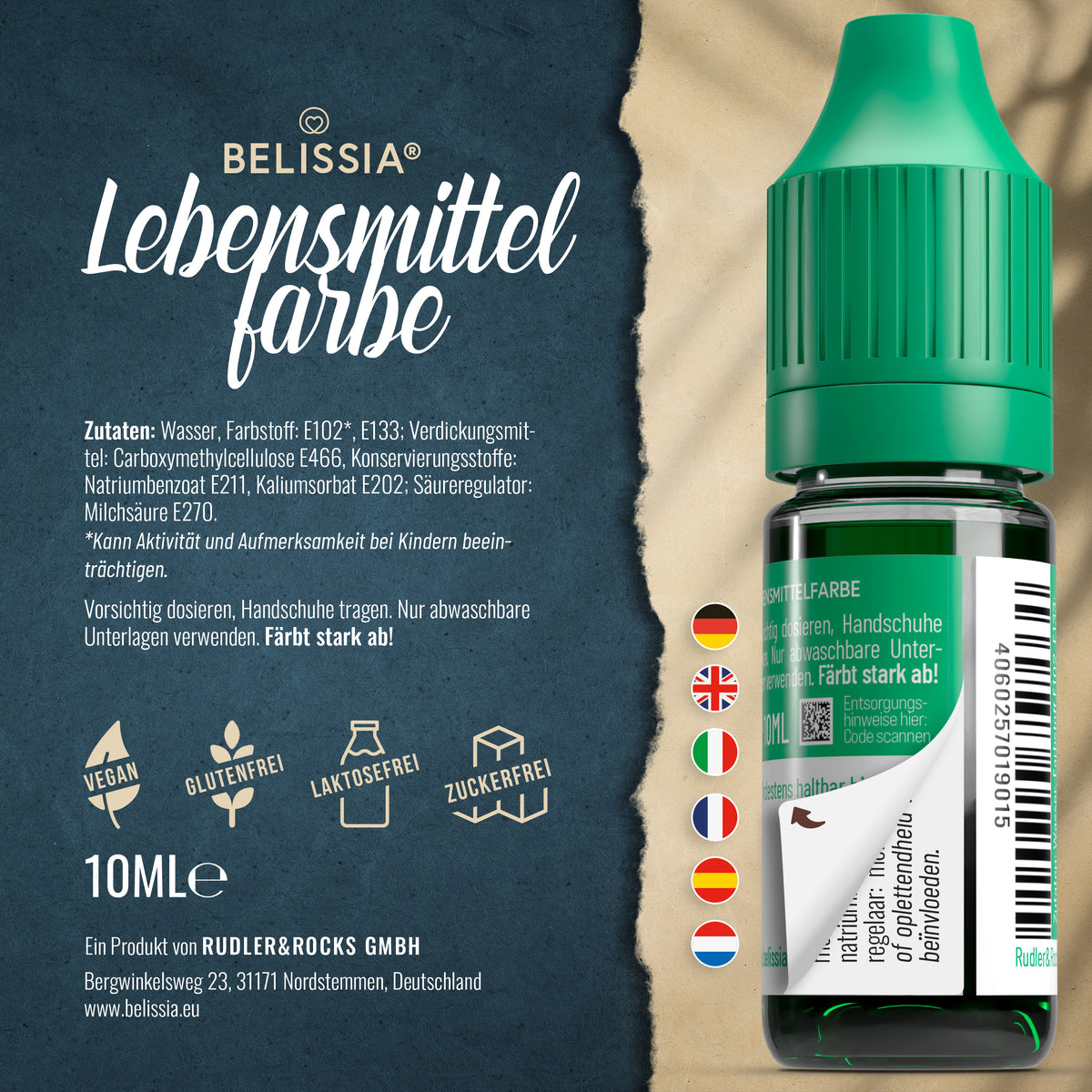 BELISSIA Lebensmittelfarbe Smaragdgrün – 10 ml