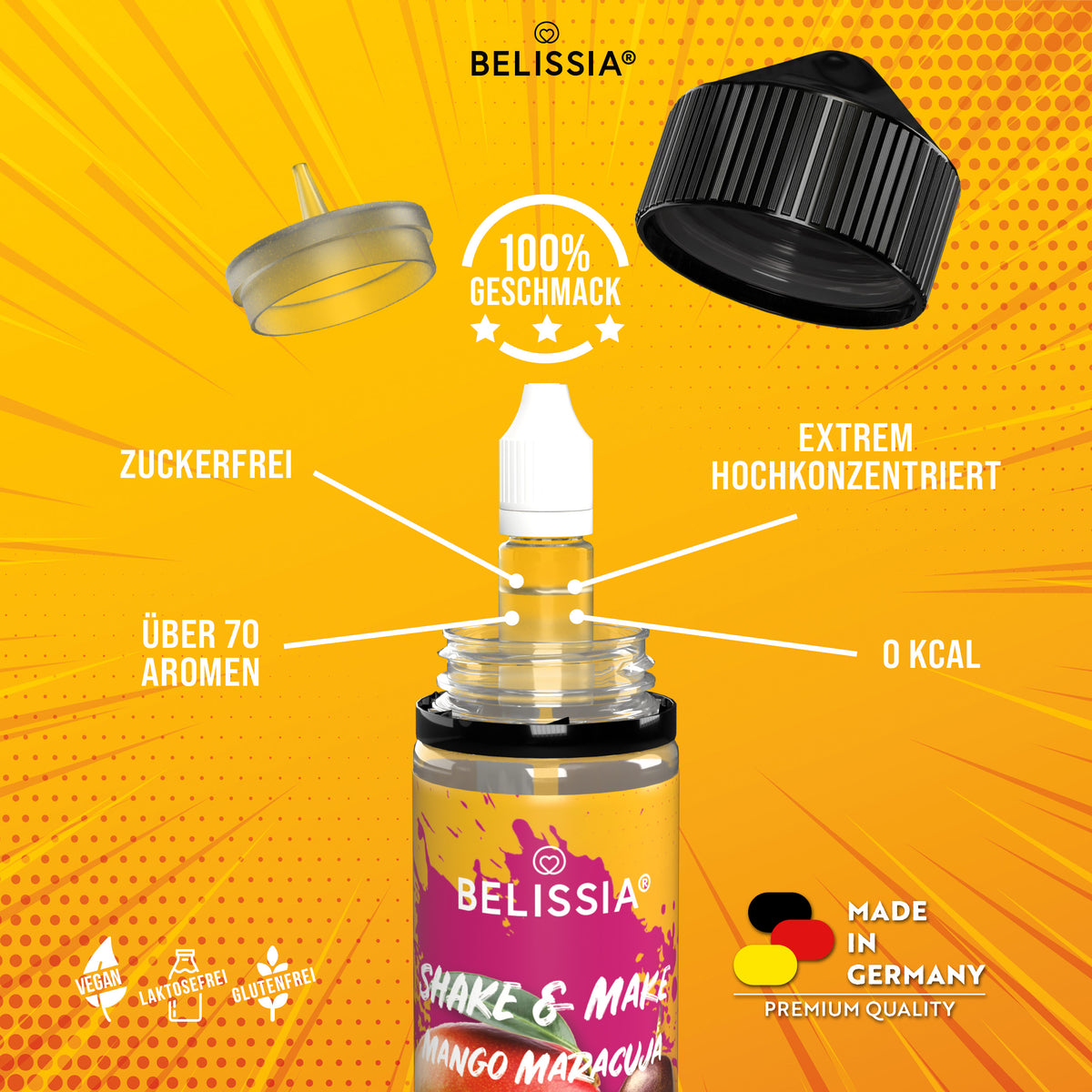 BELISSIA Shake & Make Aroma Mango-Maracuja – 10 ml + Schüttelflasche