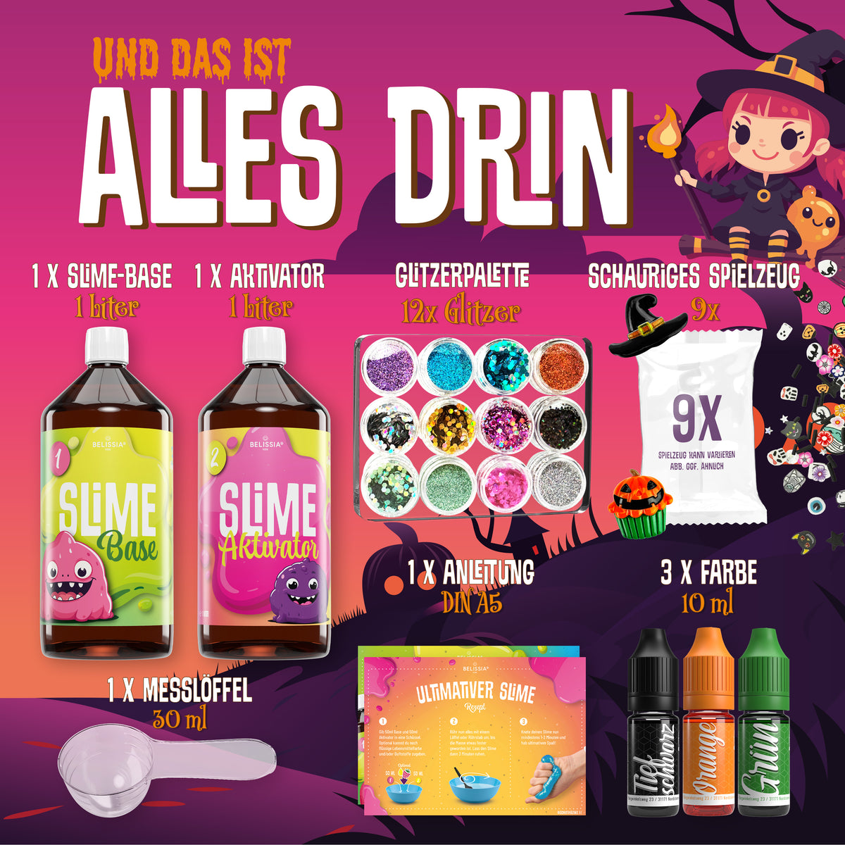 BELISSIA Schleim Halloween-Set – DIY-Set für Kinder