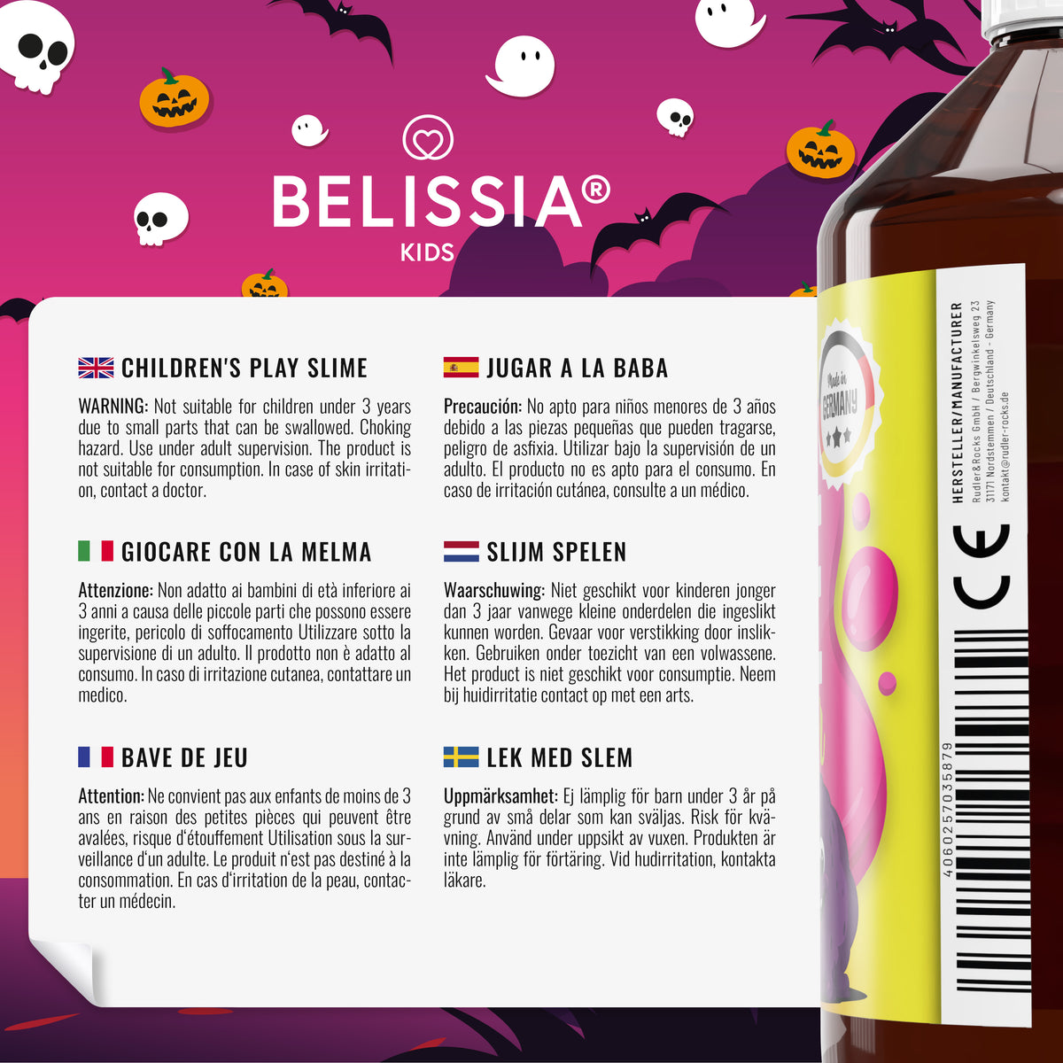 BELISSIA Schleim Halloween-Set – DIY-Set für Kinder