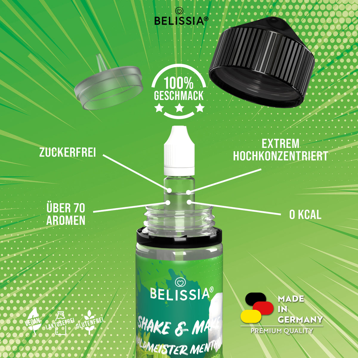 BELISSIA Shake & Make Aroma Waldmeister-Menthol – 10 ml + Schüttelflasche
