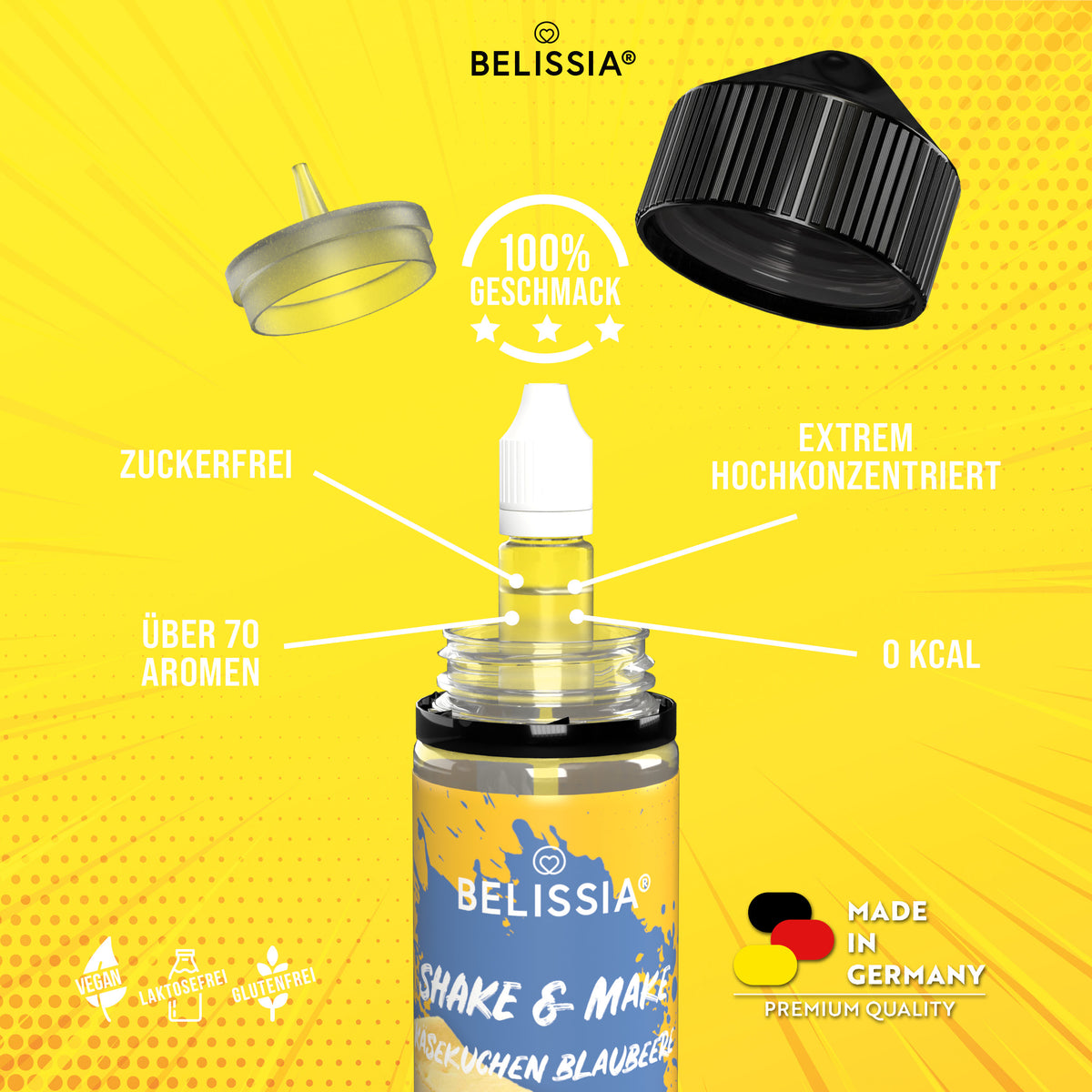 BELISSIA Shake & Make Aroma Käsekuchen-Blaubeer – 10 ml + Schüttelflasche