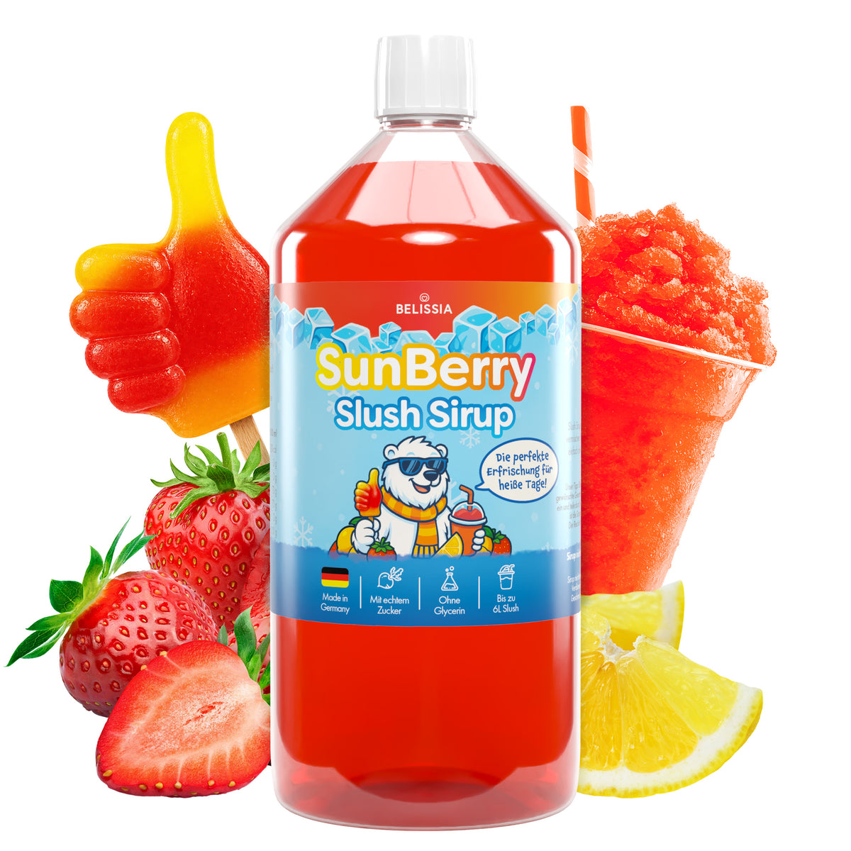 Slush Eis Sirup SunBerry (Zitrone-Erdbeere) – 1000 ml Flasche
