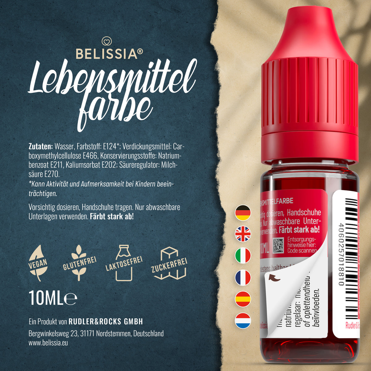 BELISSIA Lebensmittelfarbe Erdbeerrot – 10 ml
