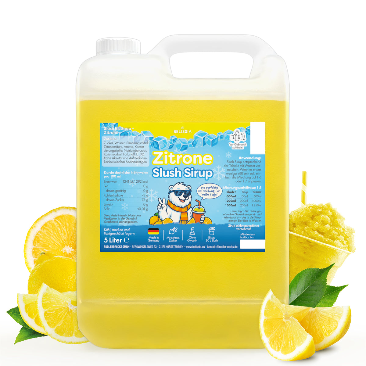 Slush Eis Sirup Zitrone – 5 Liter Kanister