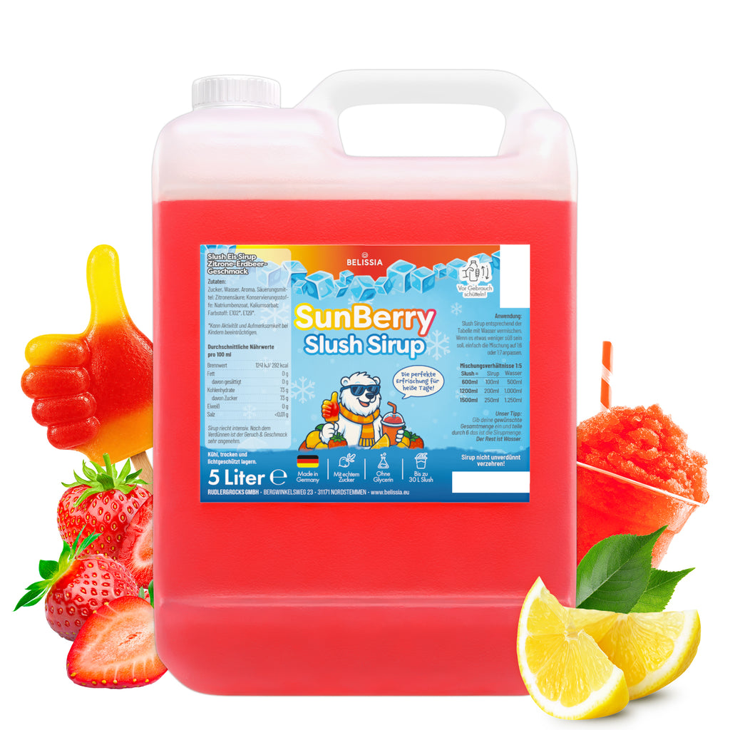 Slush Eis Sirup SunBerry (Zitrone-Erdbeere) – 5 Liter Kanister