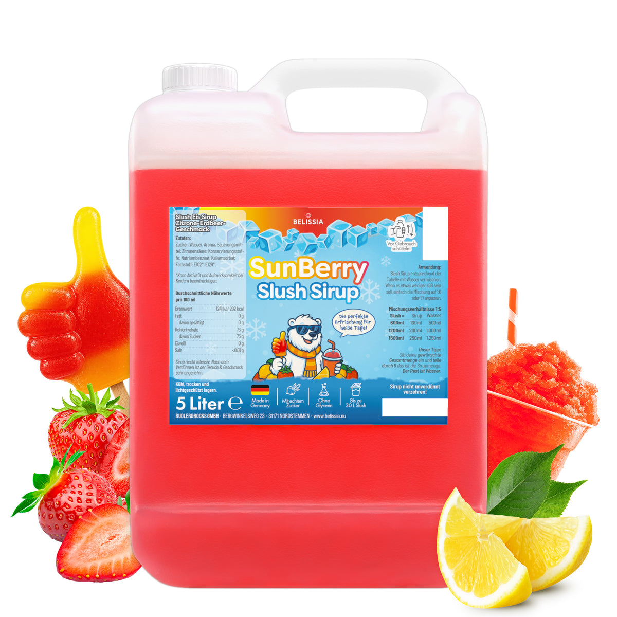 Slush Eis Sirup SunBerry (Zitrone-Erdbeere) – 5 Liter Kanister