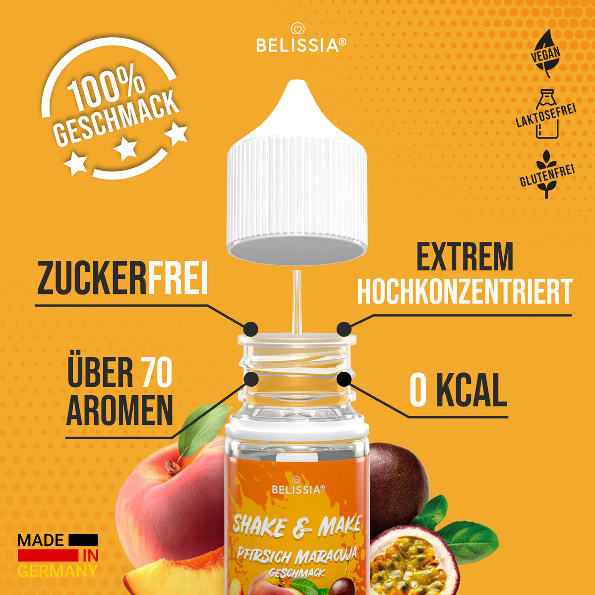 BELISSIA Shake & Make Refill Pfirsich-Maracuja – 30 ml Nachfüllflasche