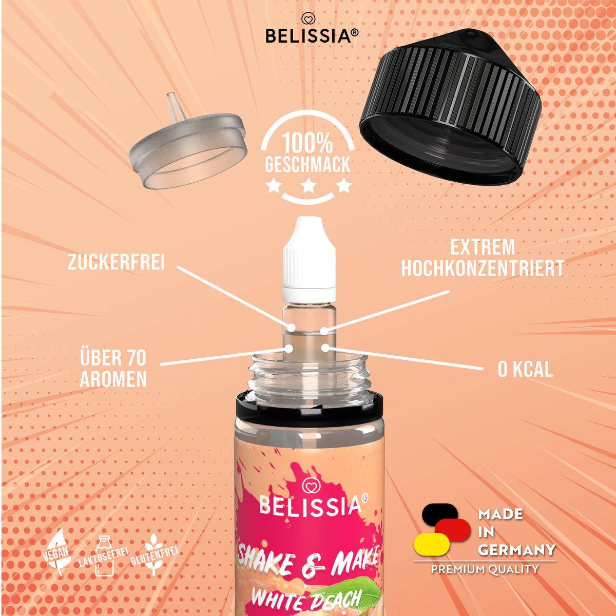 BELISSIA Shake & Make Aroma White Peach – 10 ml + Schüttelflasche