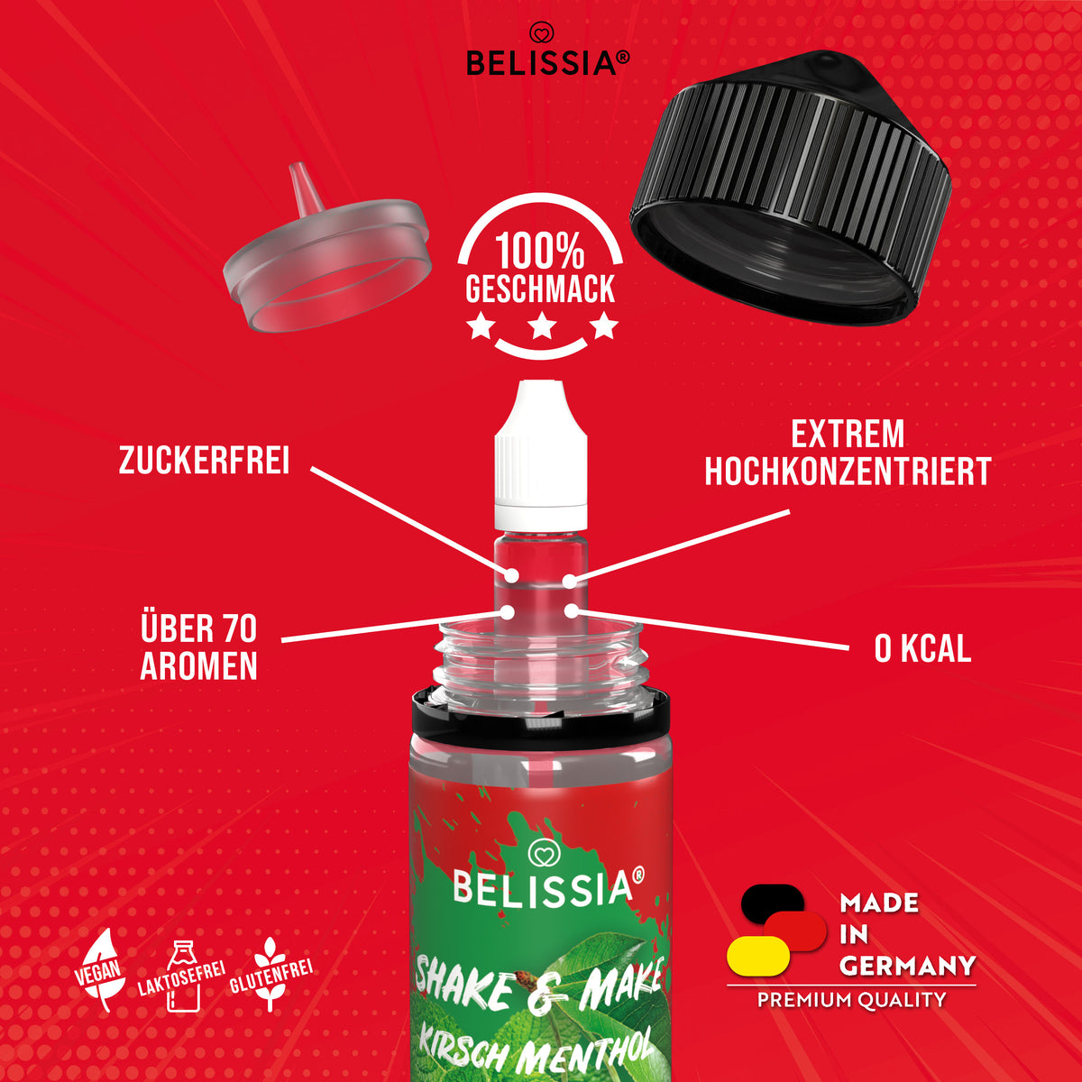 BELISSIA Shake & Make Aroma Kirsch-Menthol – 10 ml + Schüttelflasche