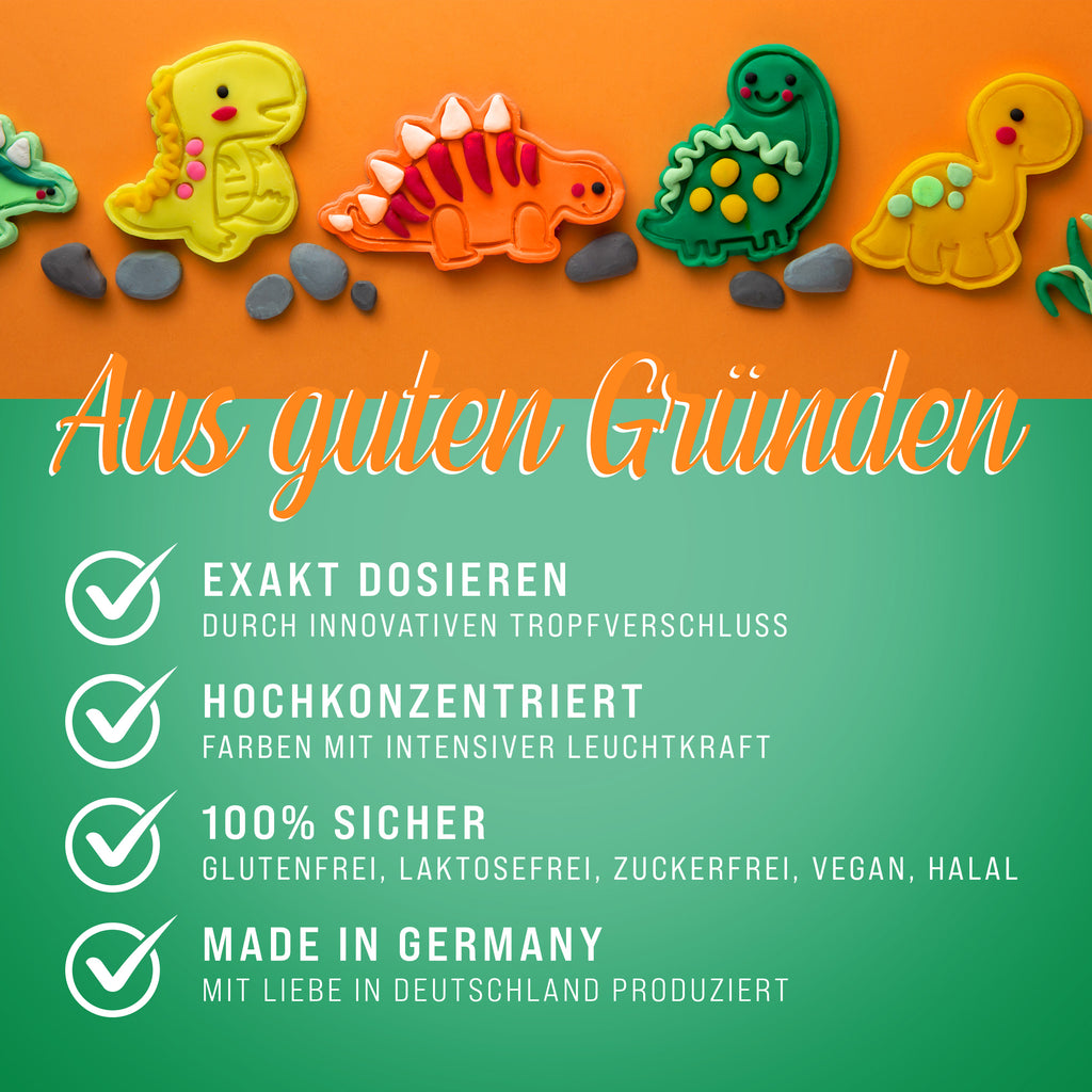 BELISSIA Lebensmittelfarben Dino-Set – 5 × 10 ml