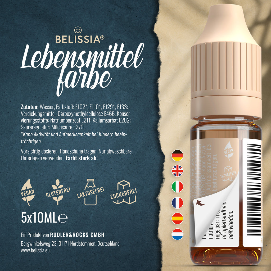 BELISSIA Lebensmittelfarben Dino-Set – 5 × 10 ml