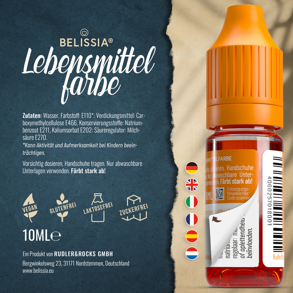 BELISSIA Lebensmittelfarbe Orange – 10 ml