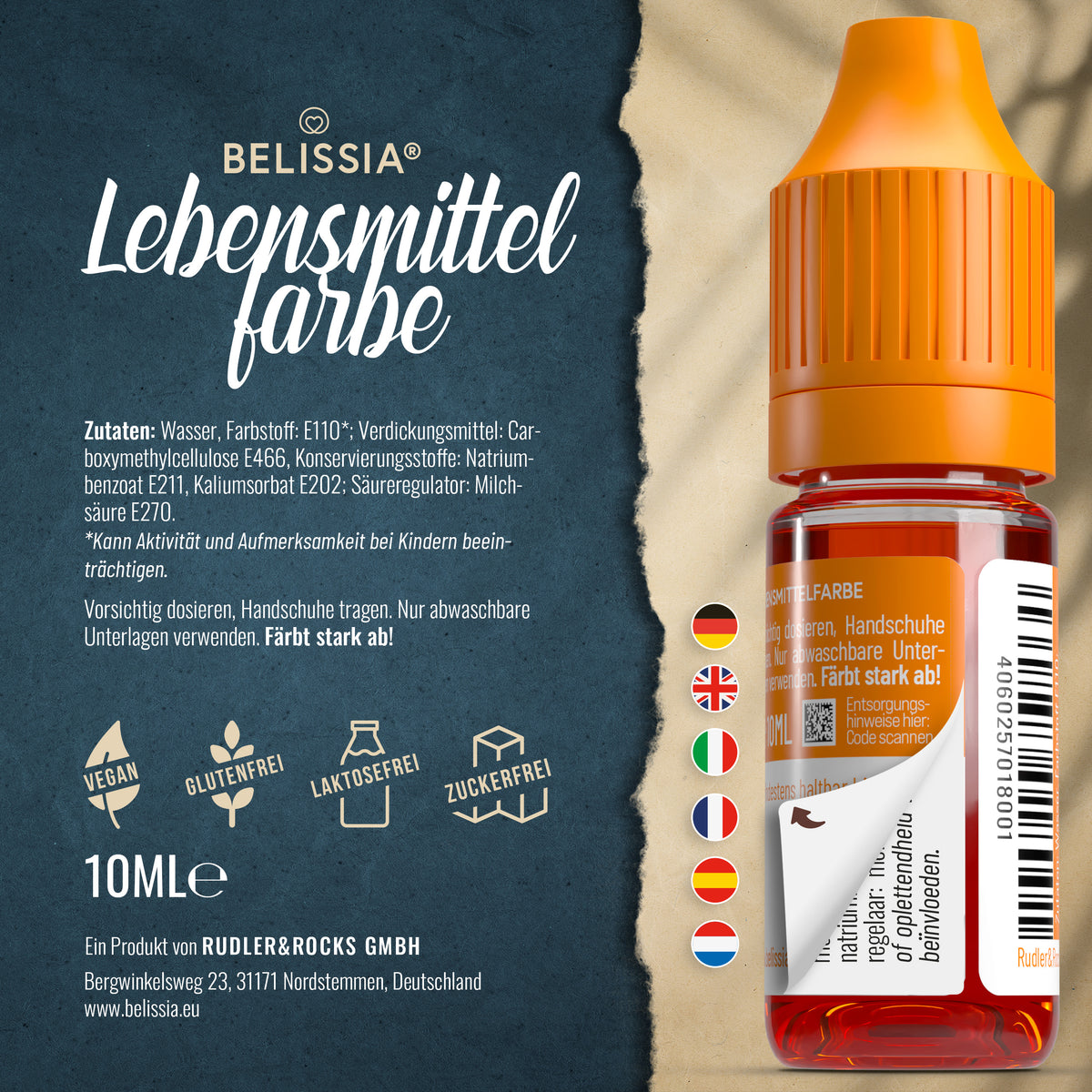 BELISSIA Lebensmittelfarbe Orange – 10 ml