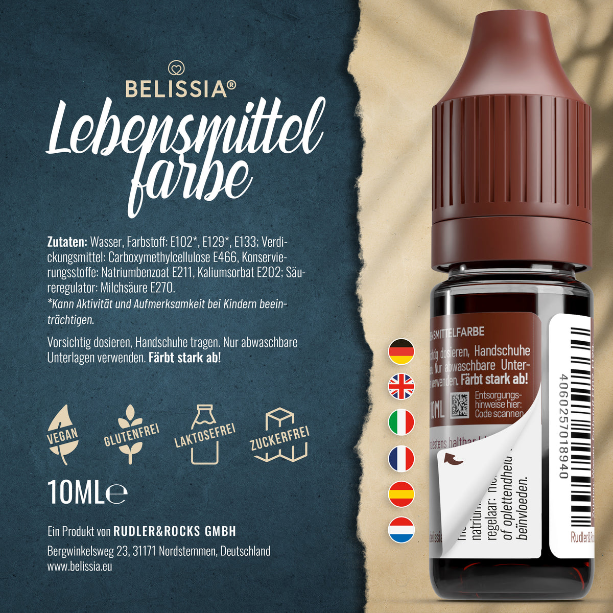 BELISSIA Lebensmittelfarbe Braun – 10 ml