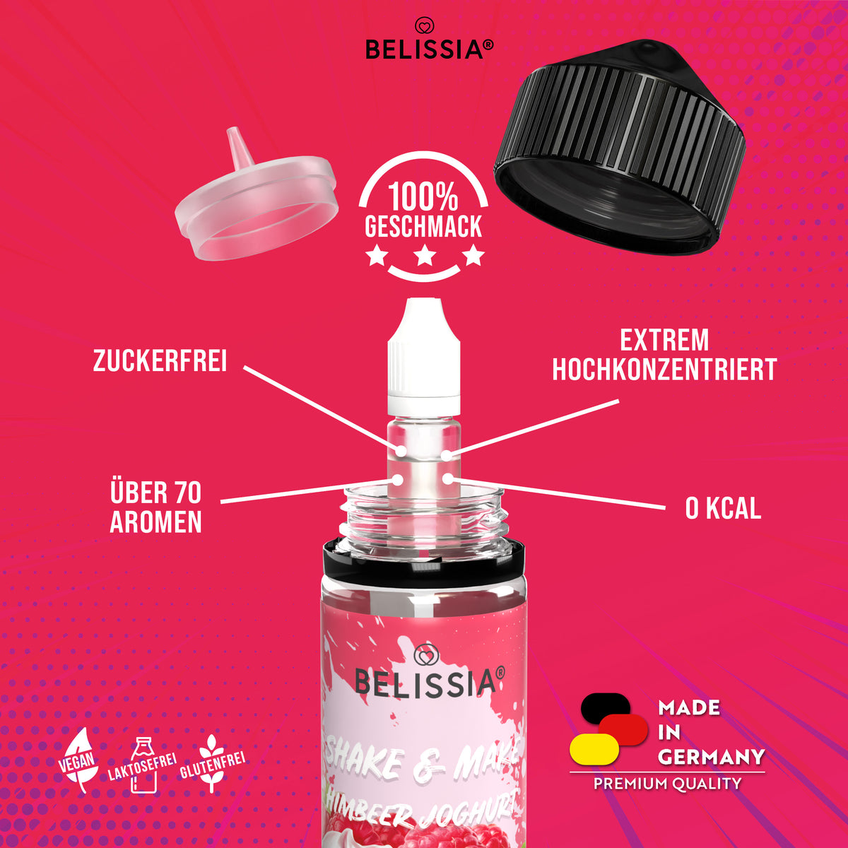 BELISSIA Shake & Make Aroma Himbeer-Joghurt – 10 ml + Schüttelflasche