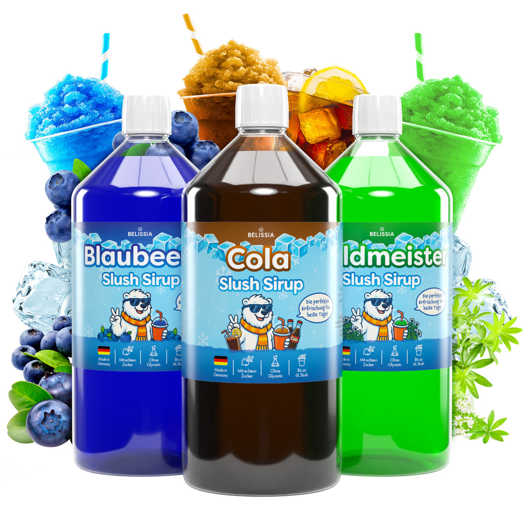 Slush Eis Sirup 3er-Set Blaubeere, Cola, Waldmeister – 3 × 1 Liter