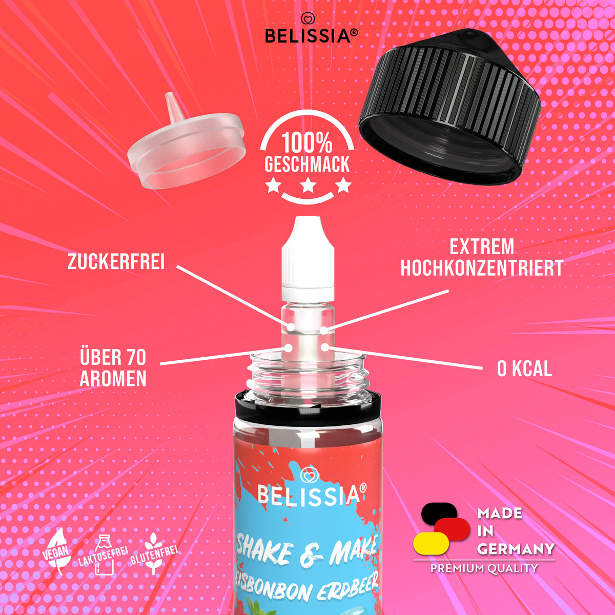 BELISSIA Shake & Make Aroma Eisbonbon-Erdbeer – 10 ml + Schüttelflasche