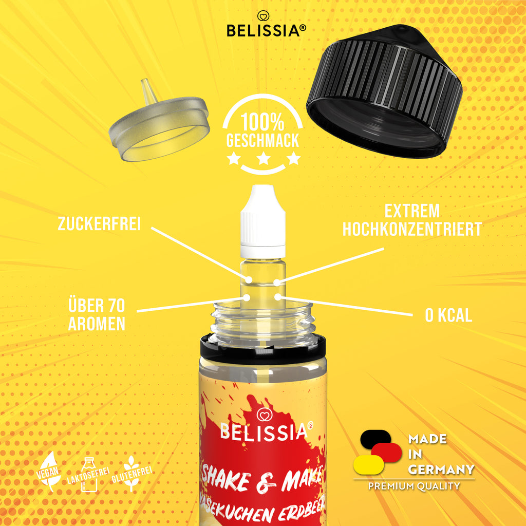 BELISSIA Shake & Make Aroma Käsekuchen-Erdbeer – 10 ml + Schüttelflasche