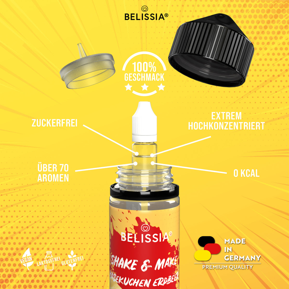 BELISSIA Shake & Make Aroma Käsekuchen-Erdbeer – 10 ml + Schüttelflasche