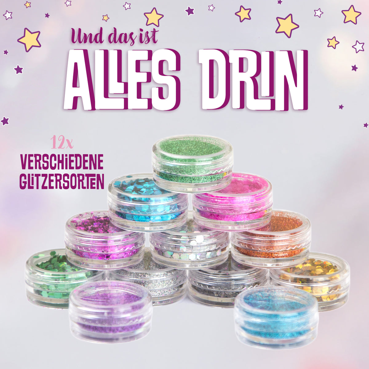 BELISSIA Kids Glitzerpalette – 12 Glitzersorten für Schleim & Make-up