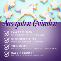 Belissia Lebensmittelfarbe Violett 10ml extrem hoch konzentriert. flüssig zum Färben von Getränken. Teig. Toppings und allen anderen Lebensmitteln