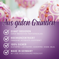 Belissia Lebensmittelfarbe Lila 10ml extrem hoch konzentriert. flüssig zum Färben von Getränken. Teig. Toppings und allen anderen Lebensmitteln