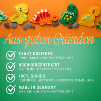 Belissia Lebensmittelfarbe Set Dino 5x10ml extrem hoch konzentriert. flüssig zum Färben von Getränken. Teig. Toppings und allen anderen Lebensmitteln