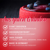 Belissia Lebensmittelfarbe Erdbeerrot 10ml extrem hoch konzentriert. flüssig zum Färben von Getränken. Teig. Toppings und allen anderen Lebensmitteln